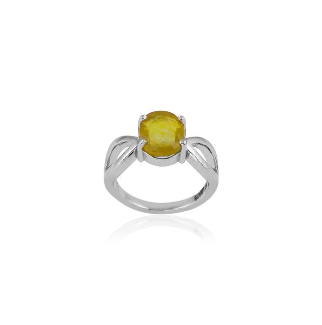 Natural Yellow Sapphire (Pukhraj) 3.15ct (3.47 Ratti) Faceted Oval Cut Unisex Ring