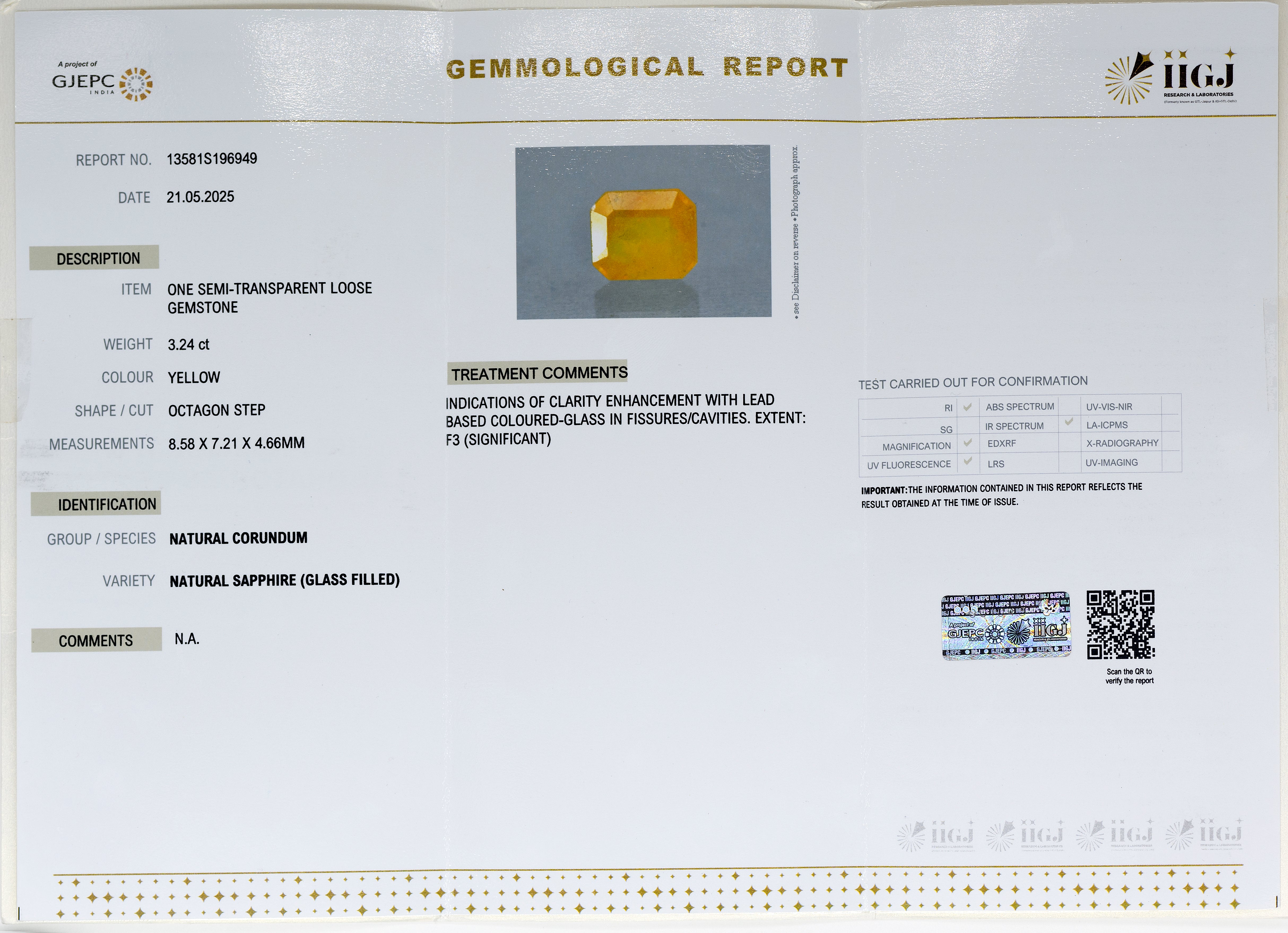 Natural Yellow Sapphire (3.24Ct Carat and 3.56 Ratti)