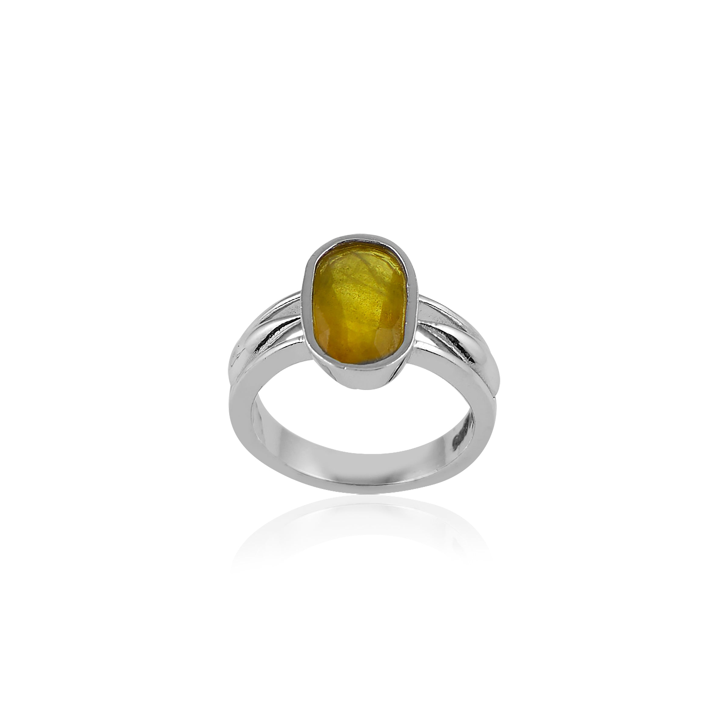Natural Yellow Sapphire (Pukhraj) 3.35ct (3.69 Ratti) Faceted Oval Cut Unisex Ring