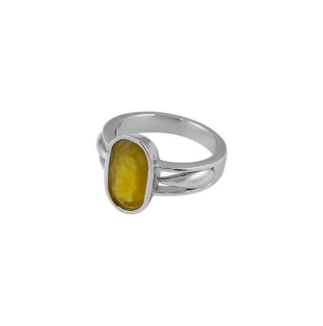 Natural Yellow Sapphire (Pukhraj) 3.35ct (3.69 Ratti) Faceted Oval Cut Unisex Ring