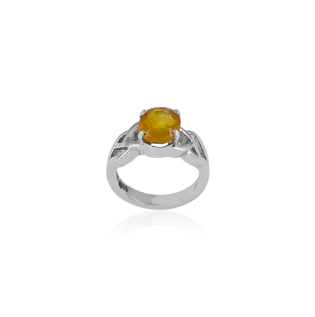 Natural Yellow Sapphire (Pukhraj) 3.50ct (3.85 Ratti) Faceted Oval Cut Unisex Ring