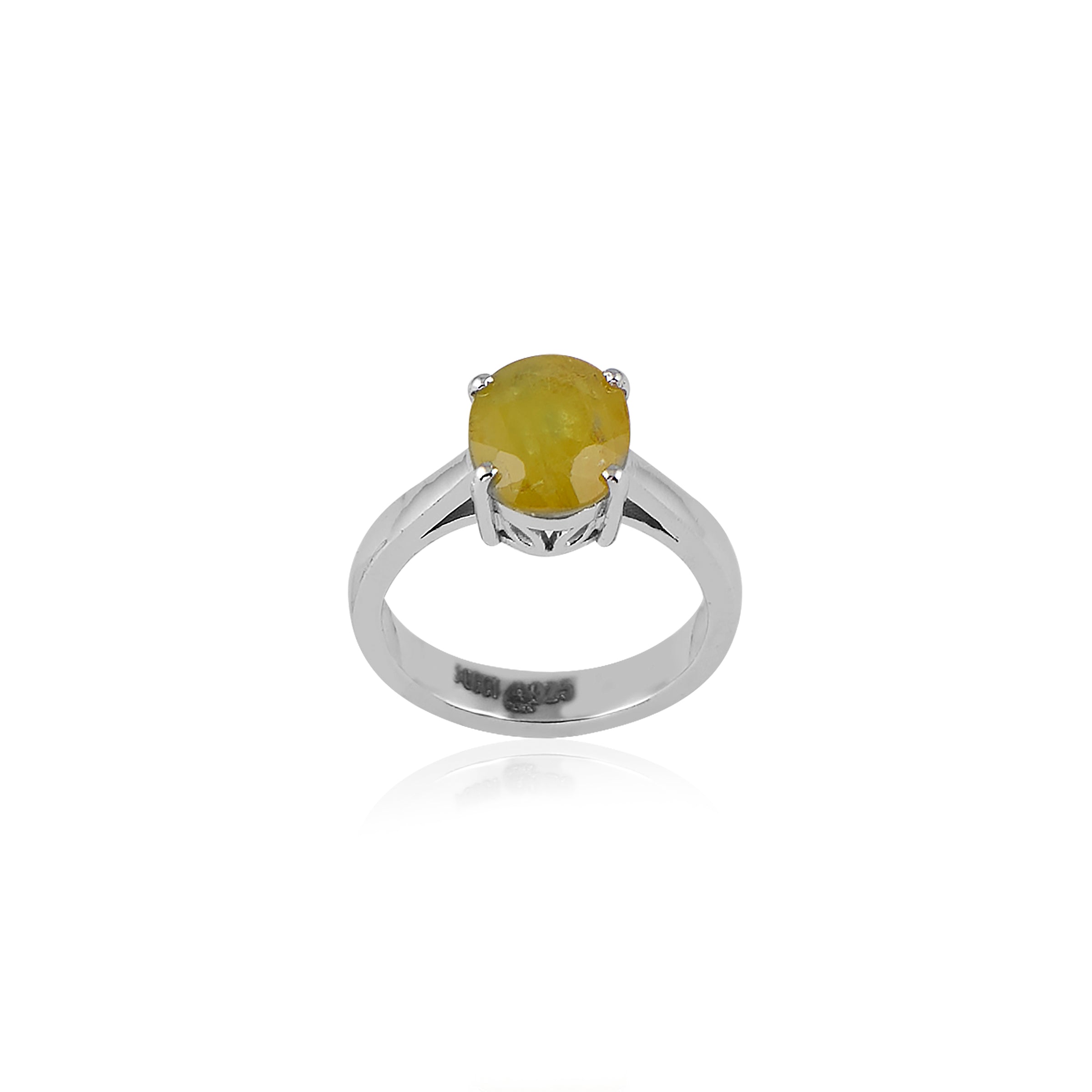 Natural Yellow Sapphire (Pukhraj) 3.60ct (3.96 Ratti) Faceted Oval Cut Unisex Ring