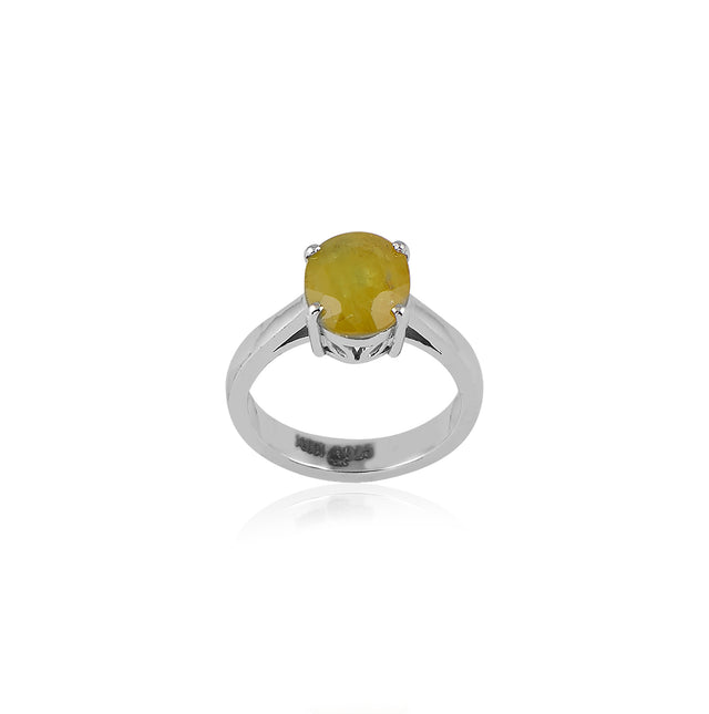 Natural Yellow Sapphire (Pukhraj) 3.60ct (3.96 Ratti) Faceted Oval Cut Unisex Ring