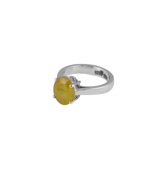 Natural Yellow Sapphire (Pukhraj) 3.60ct (3.96 Ratti) Faceted Oval Cut Unisex Ring