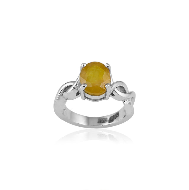 Natural Yellow Sapphire (Pukhraj) 3.95ct (4.35 Ratti) Faceted Oval Cut Unisex Ring