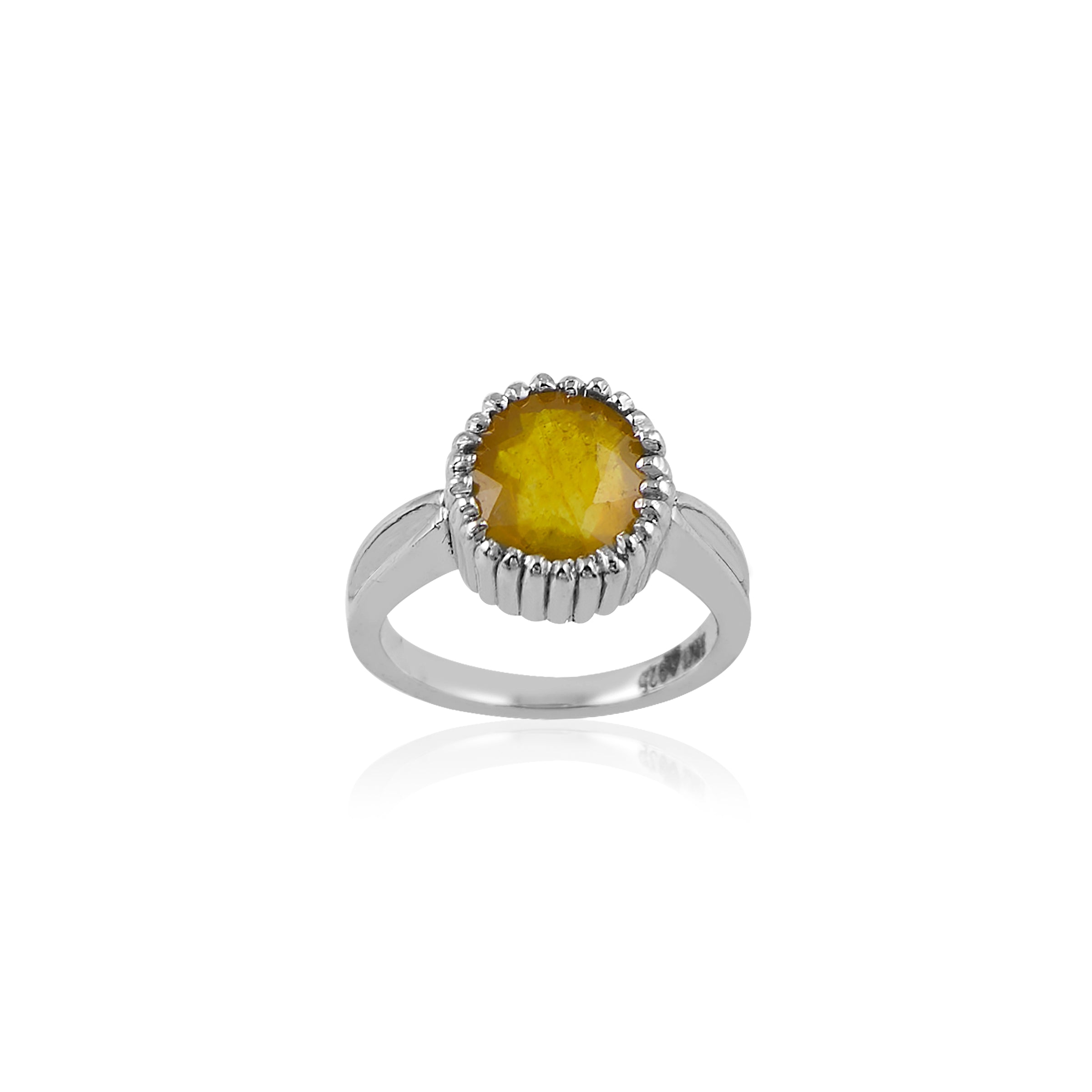 Natural Yellow Sapphire (Pukhraj) 3.95ct (4.35 Ratti) Faceted Oval Cut Ring