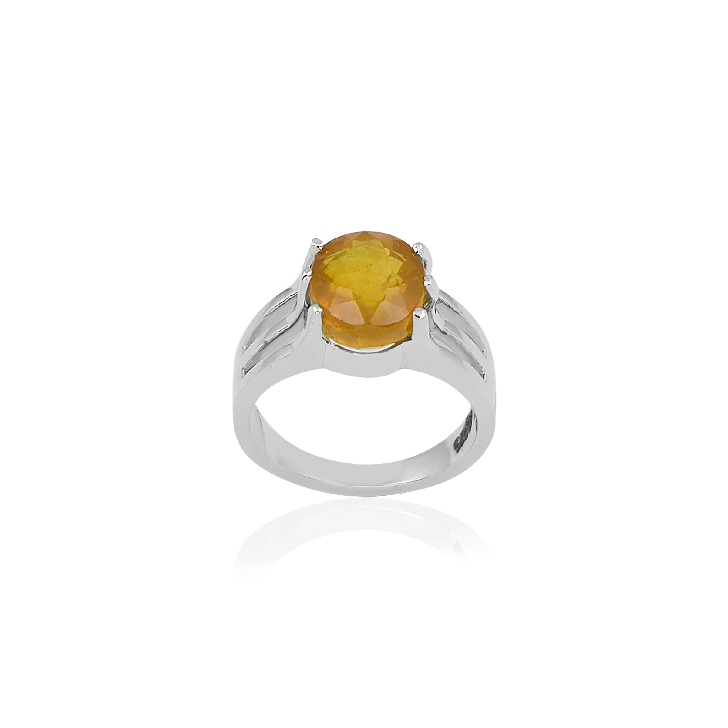 Natural Yellow Sapphire (Pukhraj) 4.70ct (5.17 Ratti) Faceted Oval Cut Unisex Ring