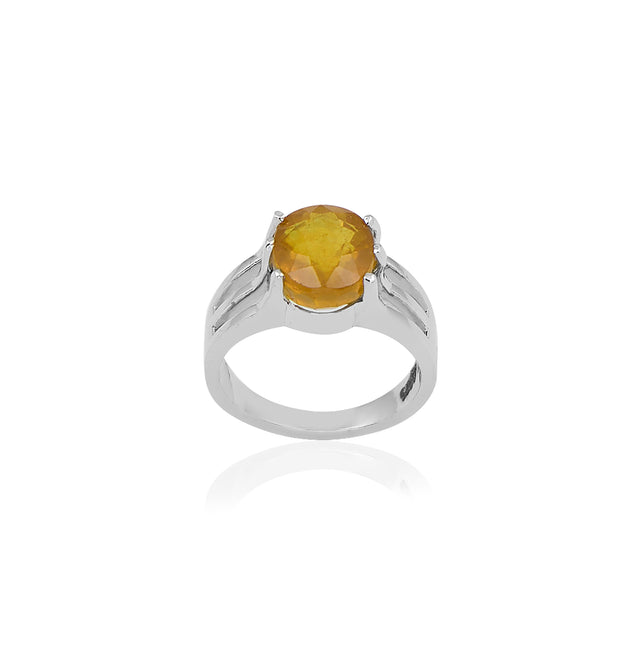 Natural Yellow Sapphire (Pukhraj) 4.70ct (5.17 Ratti) Faceted Oval Cut Unisex Ring