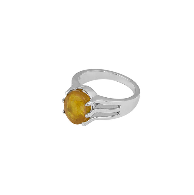 Natural Yellow Sapphire (Pukhraj) 4.70ct (5.17 Ratti) Faceted Oval Cut Unisex Ring