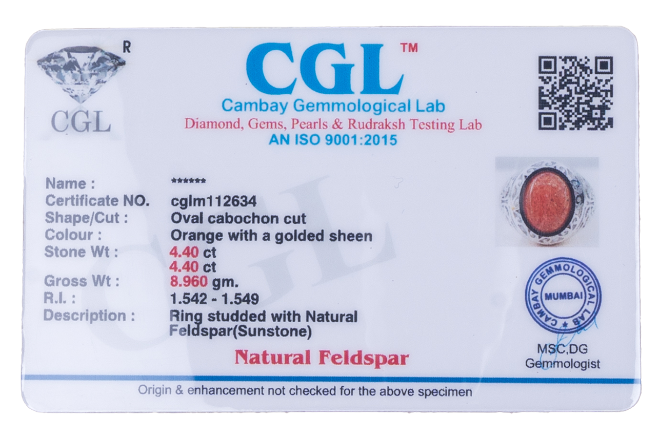 Sunstone Ring (4.40 Carat / 4.84 Ratti)